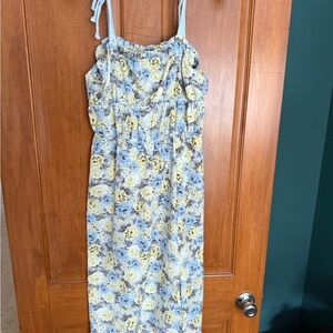 Floral Midi Dress in Blue and Yellow